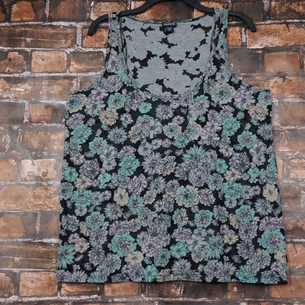 Torrid| Grey Floral Burnout Tank